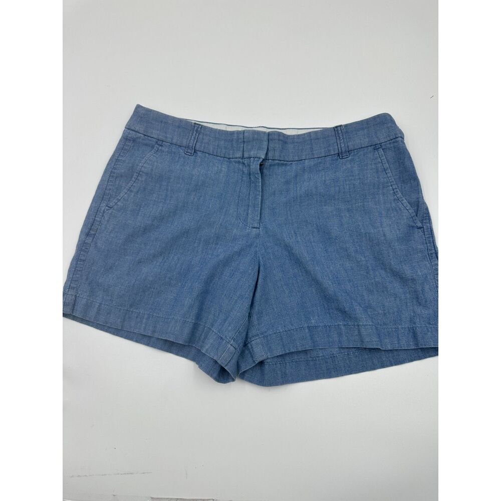 J. Crew Chambray Chino Shorts For Women Size 8 Zip Up & Pockets EUC Blue